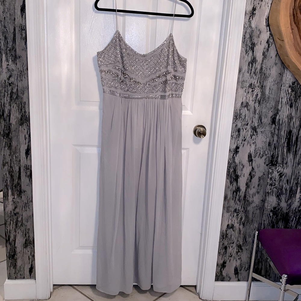 Grey/Silver Sequin Top Chiffon Dress